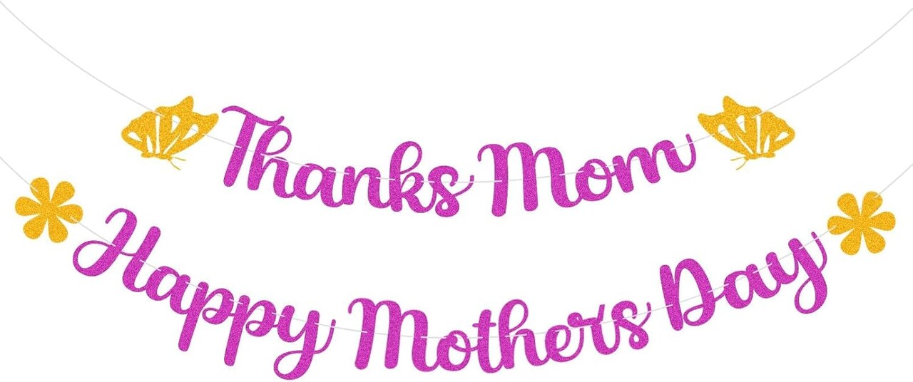 Mother’s Day Banner – Floral & Butterfly Garland, Party Backdrop & Decorations
